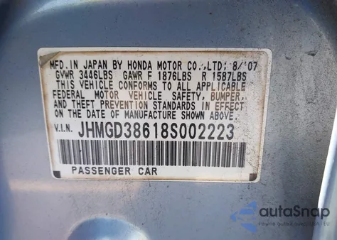 2008 Honda Fit Sport из США, поврежденный, VIN JHMGD38618S002223